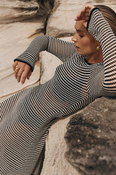 Jill Sheer Strip Knit Maxi Dress-Sunfere